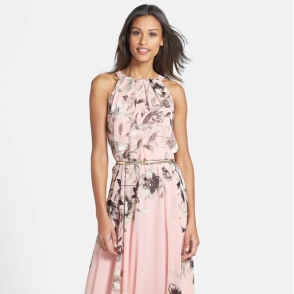 Eliza J Belted Chiffon Maxi Dress